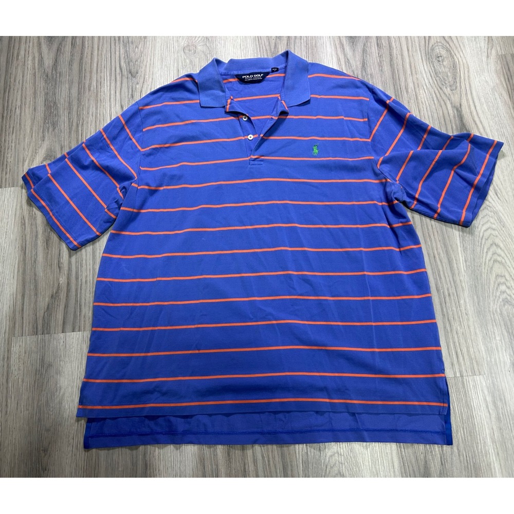 Polo Golf Ralph Laurel Striped Pima Cotton Polo Shirt XXL Blue Orange Striped